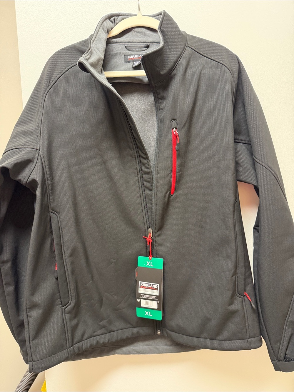 Kirkland Signature Black Softshell Jacket with Red Accents